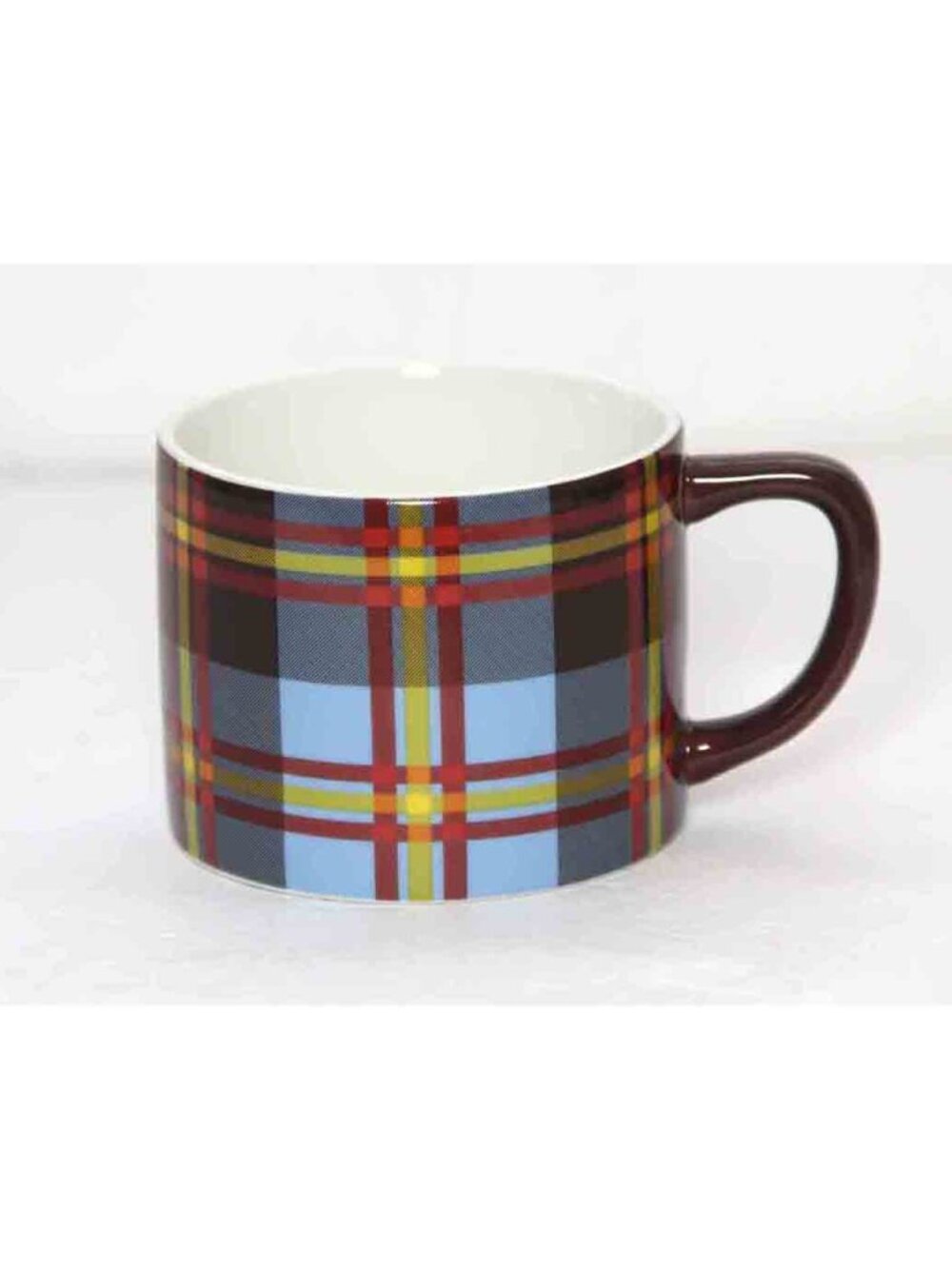 NWOT Crate & Barrel Ceramic Coffee Mug Cup Multicolor Plaid 14 oz